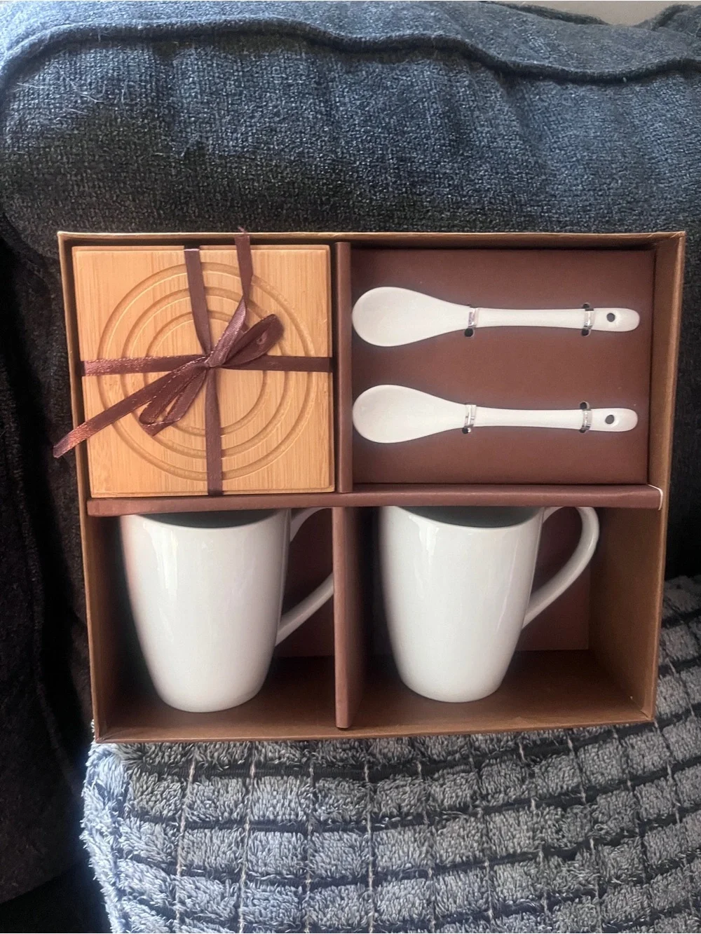 White Ceramic Mug Gift Set with Spoons and Coasters